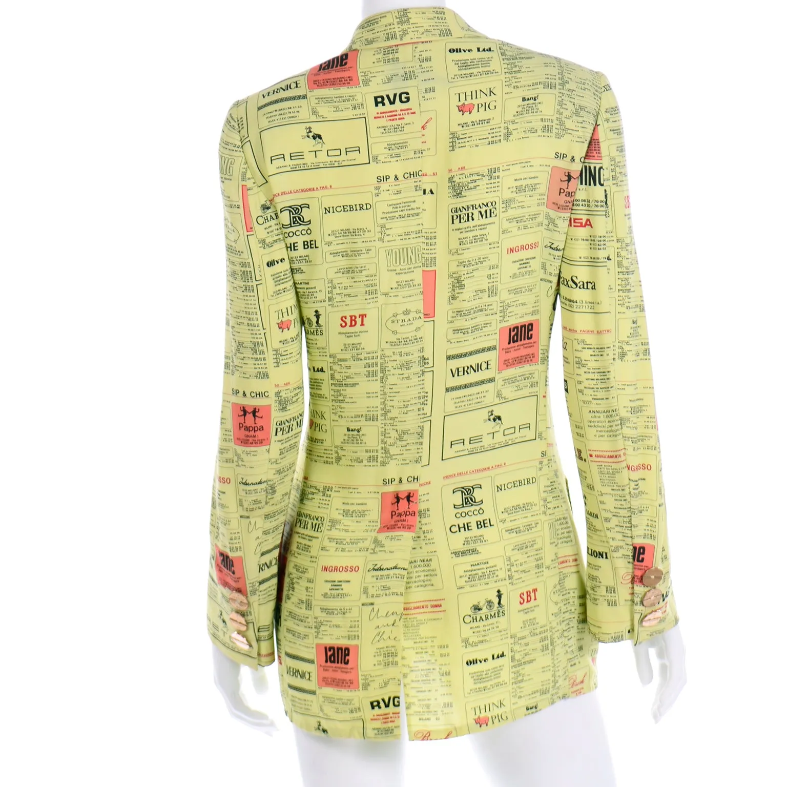 1990s Franco Moschino Vintage Yellow Pages Fashion Brands Jacket