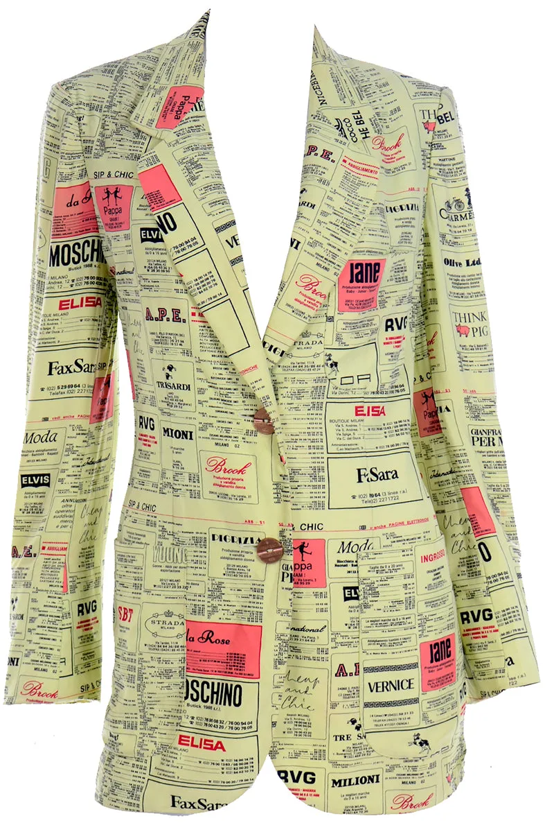 1990s Franco Moschino Vintage Yellow Pages Fashion Brands Jacket
