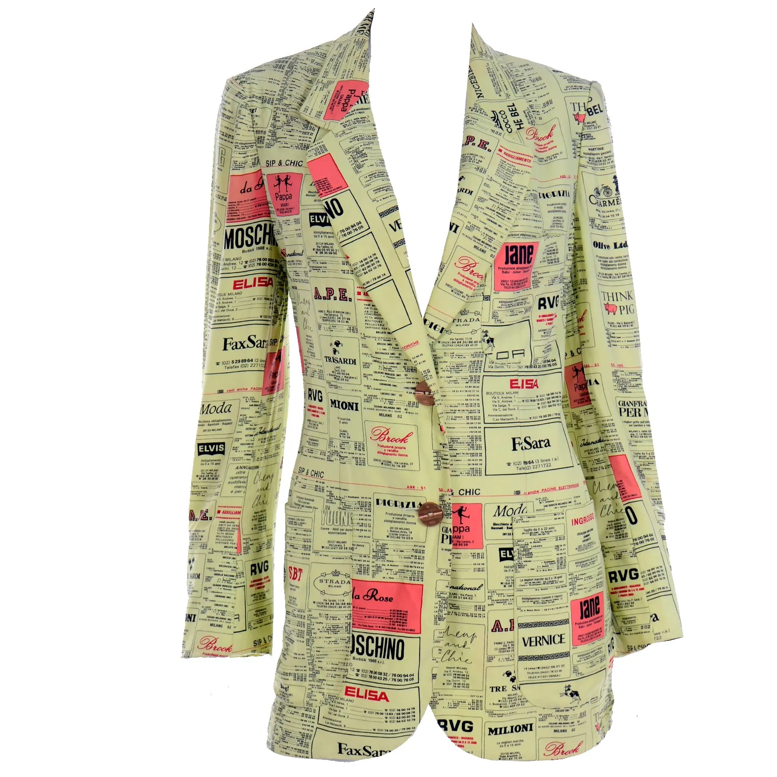 1990s Franco Moschino Vintage Yellow Pages Fashion Brands Jacket