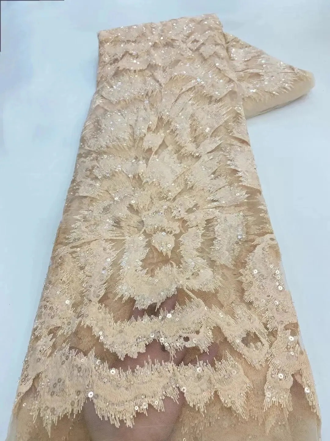5 YARDS / 10 COLORS / Popsi Starburst Floral Sequin Beaded Embroidery Tulle Mesh Lace Dress Fabric