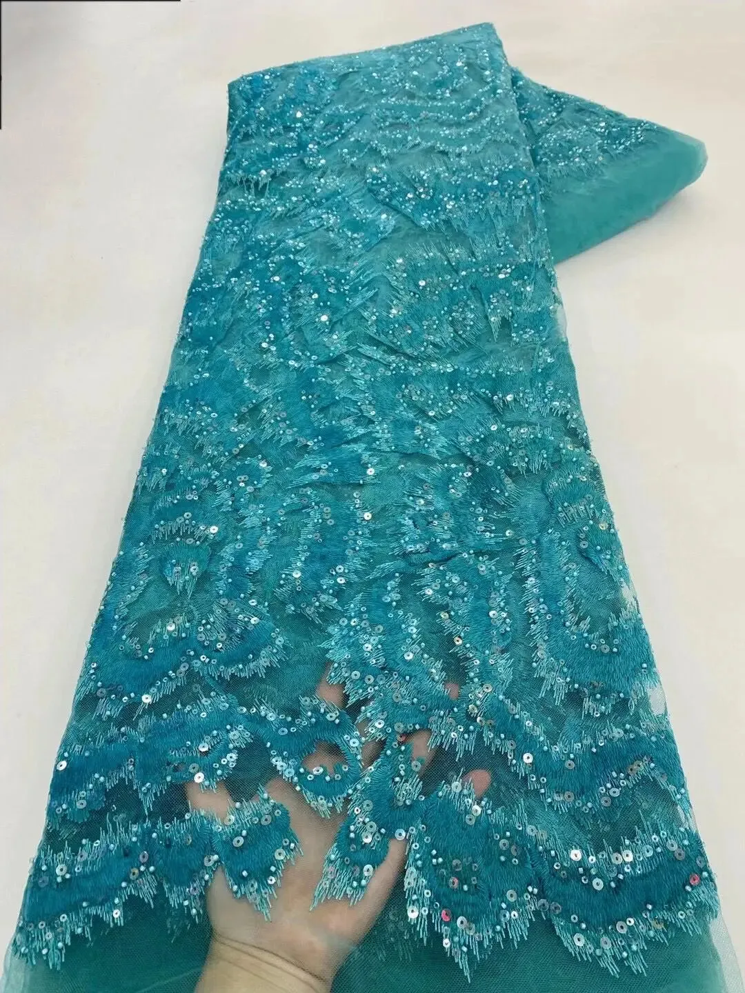5 YARDS / 10 COLORS / Popsi Starburst Floral Sequin Beaded Embroidery Tulle Mesh Lace Dress Fabric