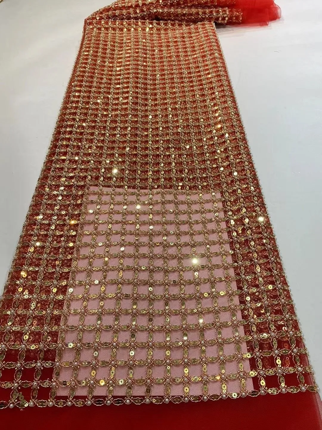 5 YARDS / 13 COLORS / Edwige 6-Beautiful Geometric Pearl Beads Glitter Sequin Beaded Embroidery Tulle Mesh Lace Party Prom Bridal Dress Fabric