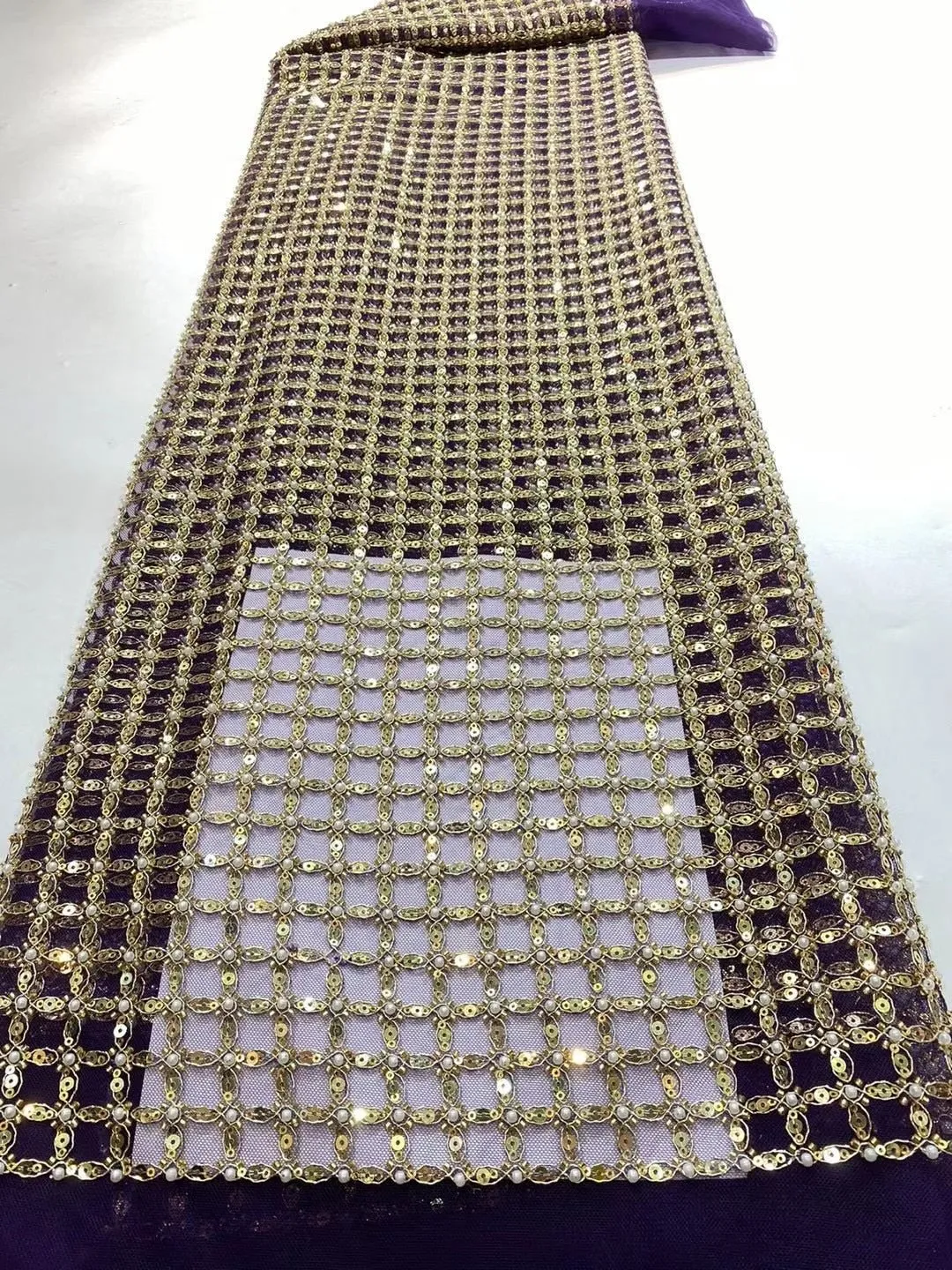 5 YARDS / 13 COLORS / Edwige 6-Beautiful Geometric Pearl Beads Glitter Sequin Beaded Embroidery Tulle Mesh Lace Party Prom Bridal Dress Fabric