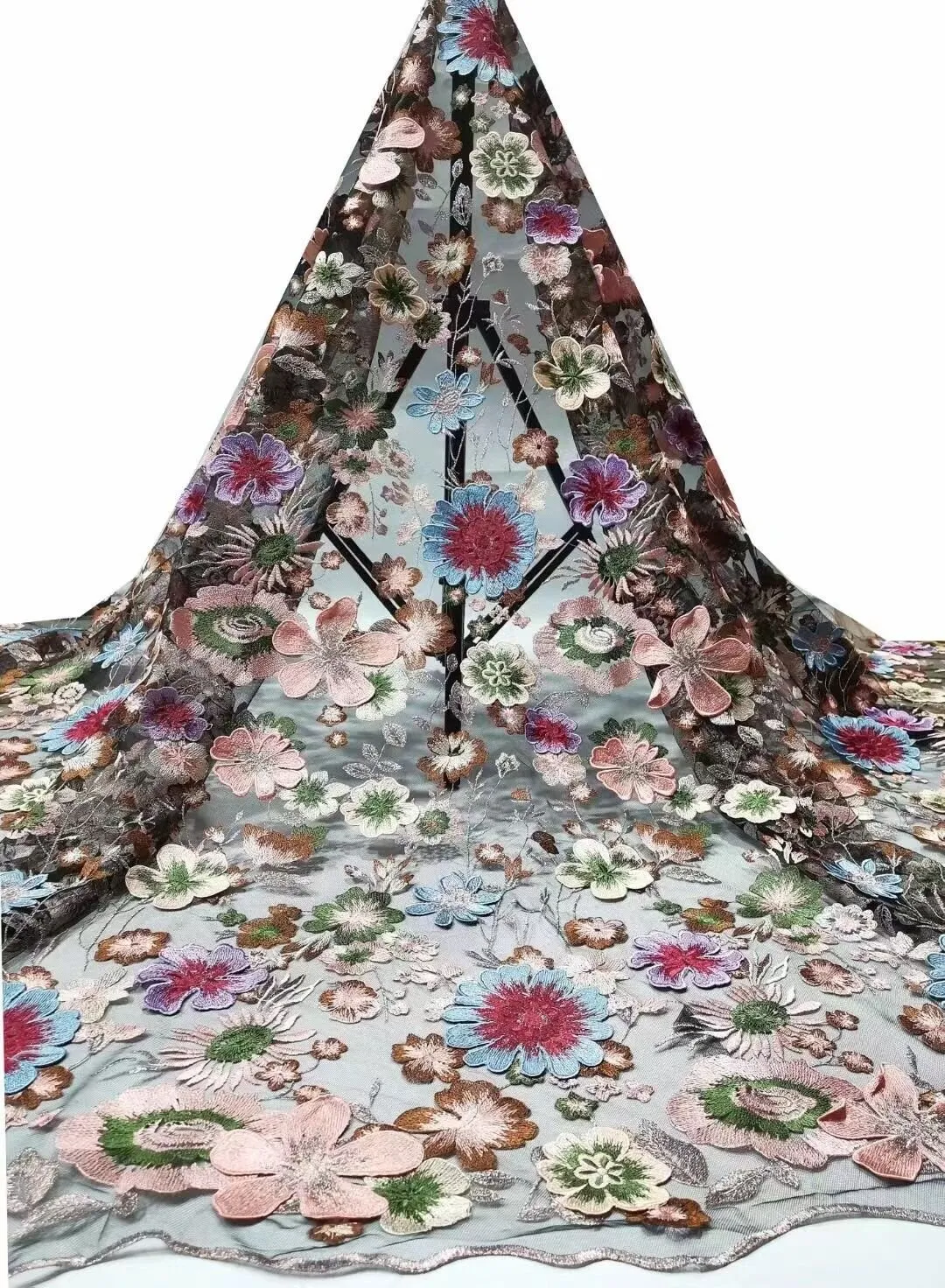 5 YARDS / 13 COLORS / Jannat Floral Beaded Embroidery Glitter Mesh Lace  Party Prom Bridal Dress Fabric