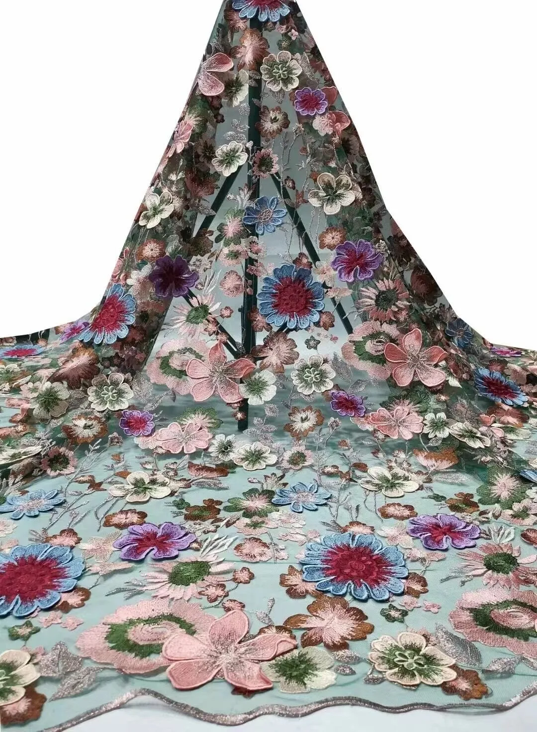 5 YARDS / 13 COLORS / Jannat Floral Beaded Embroidery Glitter Mesh Lace  Party Prom Bridal Dress Fabric