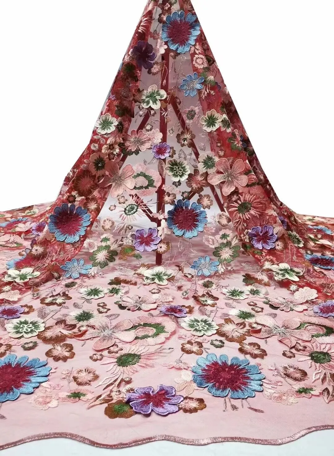 5 YARDS / 13 COLORS / Jannat Floral Beaded Embroidery Glitter Mesh Lace  Party Prom Bridal Dress Fabric