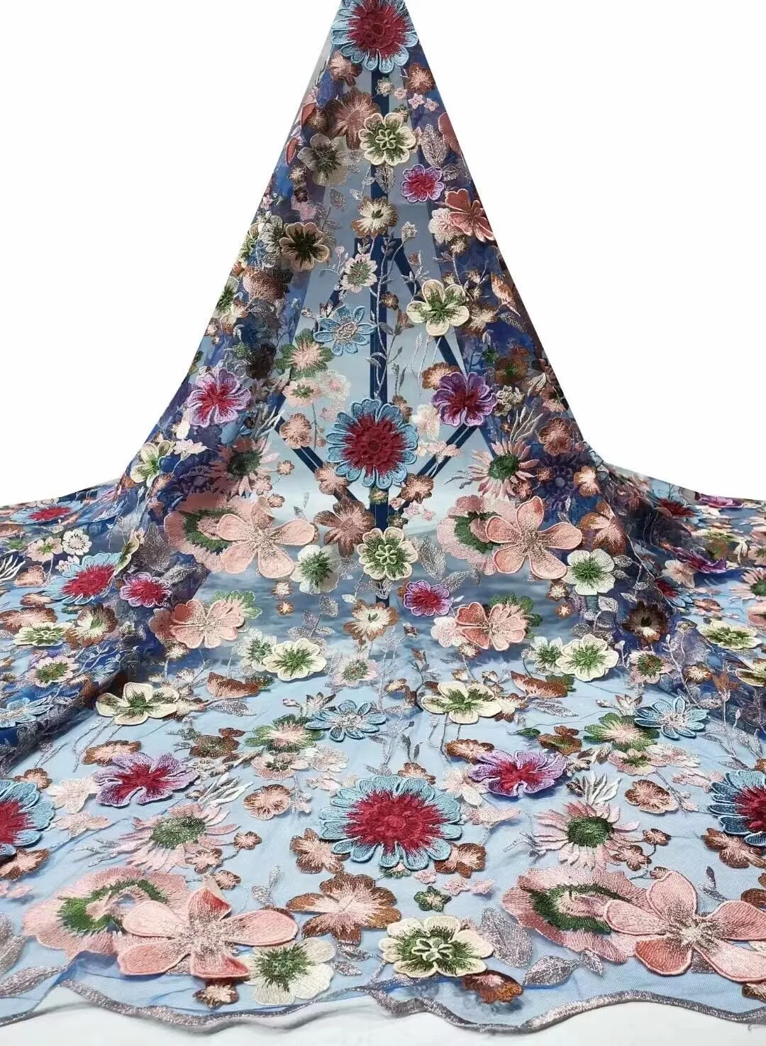 5 YARDS / 13 COLORS / Jannat Floral Beaded Embroidery Glitter Mesh Lace  Party Prom Bridal Dress Fabric