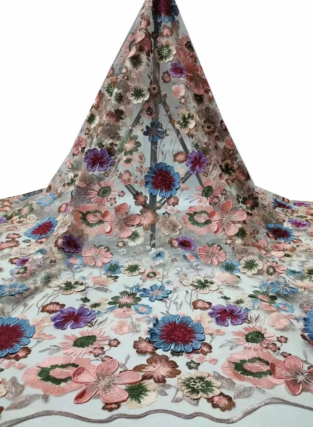 5 YARDS / 13 COLORS / Jannat Floral Beaded Embroidery Glitter Mesh Lace  Party Prom Bridal Dress Fabric