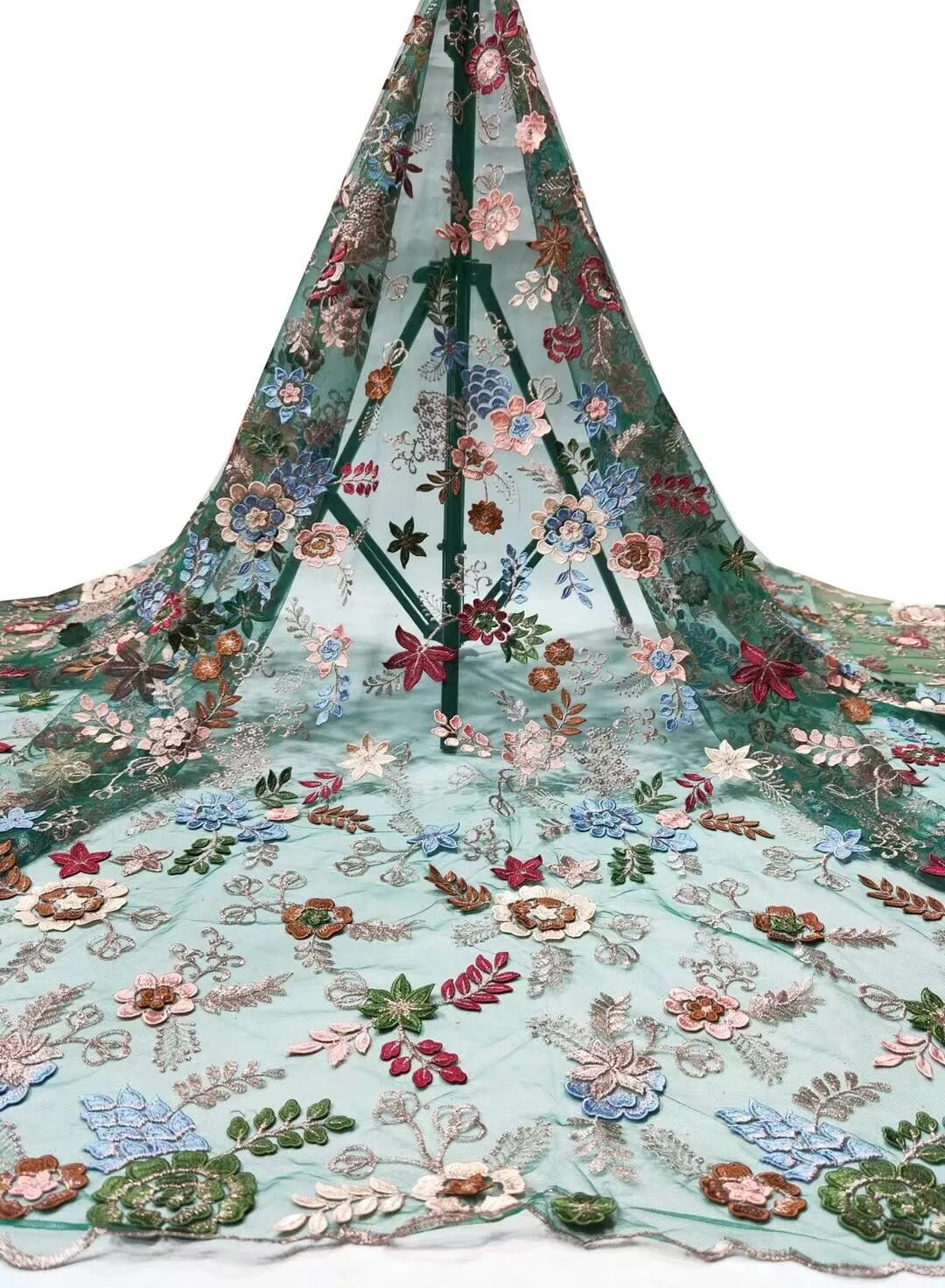 5 YARDS / 13 COLORS / Jannat Floral Beaded Embroidery Glitter Mesh Lace  Party Prom Bridal Dress Fabric