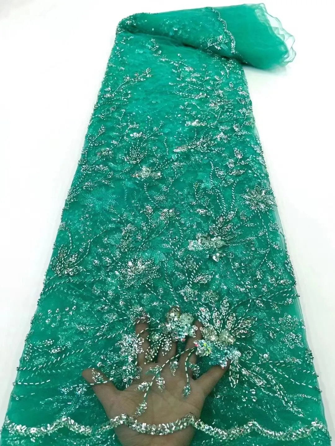 5 YARDS / 13 COLORS / Thea Floral Beaded Embroidery Glitter Mesh Lace  Party Prom Bridal Dress Fabric