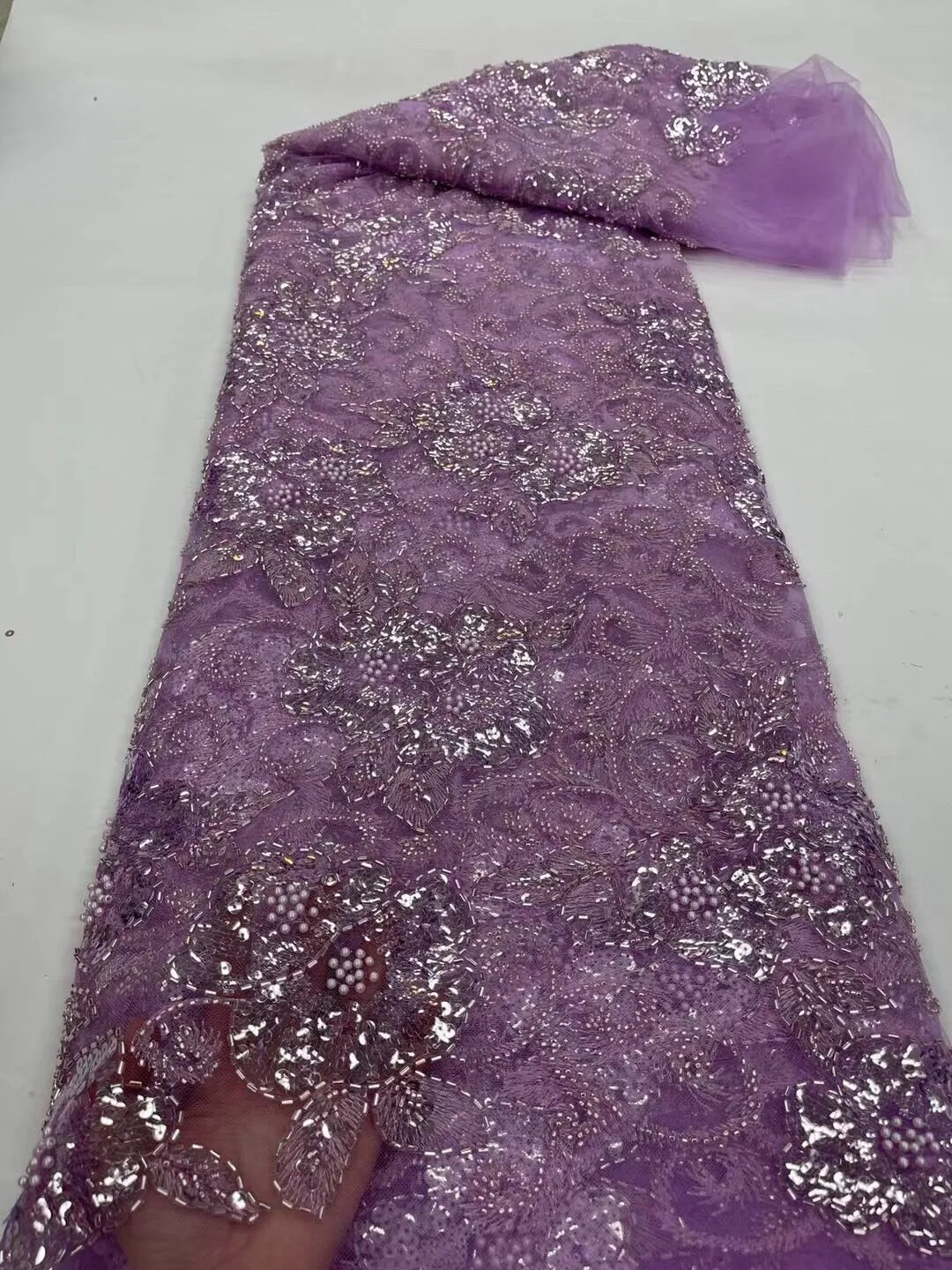 5 YARDS / 13 COLORS / Thea Floral Beaded Embroidery Glitter Mesh Lace  Party Prom Bridal Dress Fabric