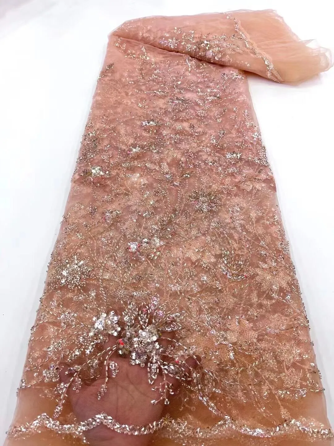 5 YARDS / 13 COLORS / Thea Floral Beaded Embroidery Glitter Mesh Lace  Party Prom Bridal Dress Fabric