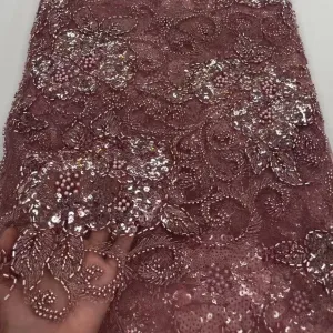 5 YARDS / 13 COLORS / Thea Floral Beaded Embroidery Glitter Mesh Lace  Party Prom Bridal Dress Fabric
