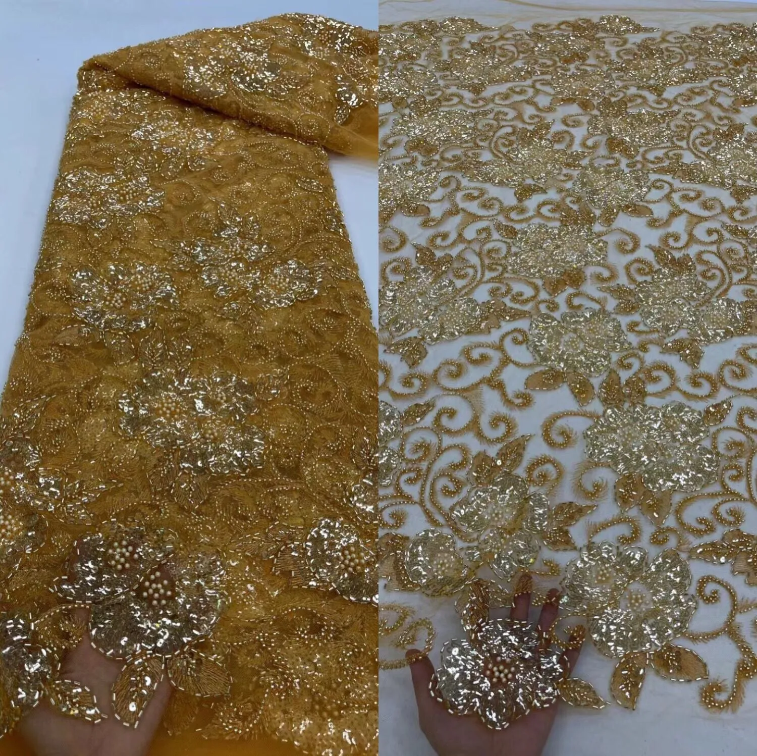 5 YARDS / 13 COLORS / Thea Floral Beaded Embroidery Glitter Mesh Lace  Party Prom Bridal Dress Fabric
