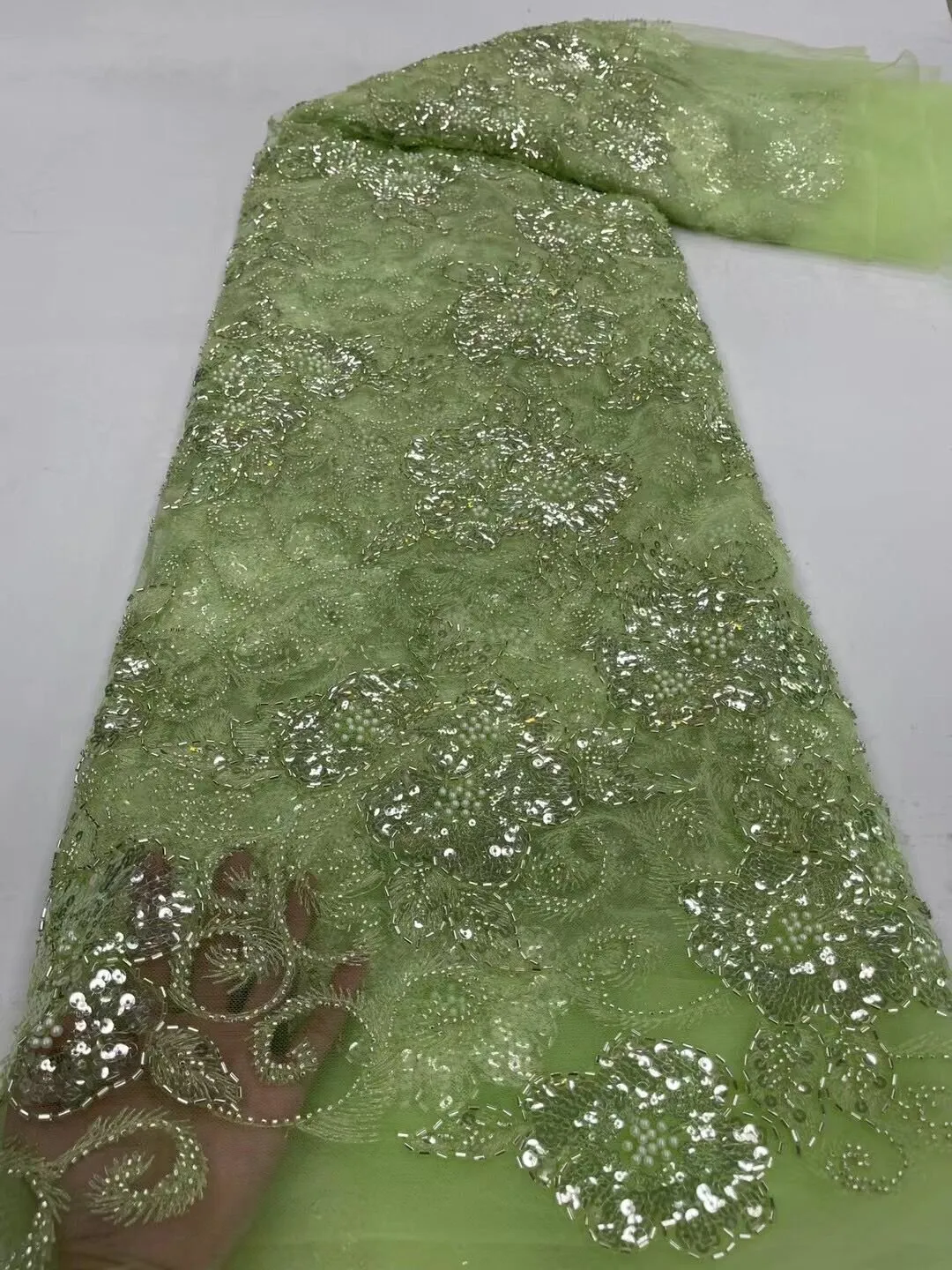 5 YARDS / 13 COLORS / Thea Floral Beaded Embroidery Glitter Mesh Lace  Party Prom Bridal Dress Fabric