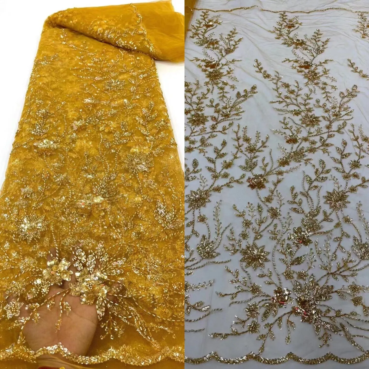 5 YARDS / 13 COLORS / Thea Floral Beaded Embroidery Glitter Mesh Lace  Party Prom Bridal Dress Fabric