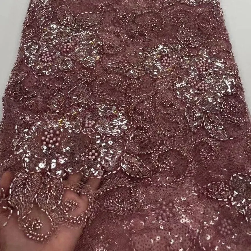 5 YARDS / 13 COLORS / Thea Floral Beaded Embroidery Glitter Mesh Lace  Party Prom Bridal Dress Fabric