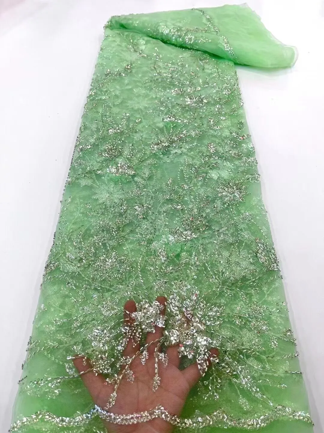 5 YARDS / 13 COLORS / Thea Floral Beaded Embroidery Glitter Mesh Lace  Party Prom Bridal Dress Fabric