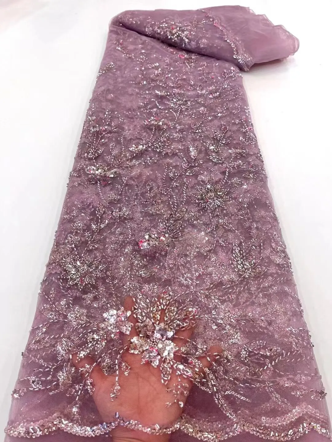 5 YARDS / 13 COLORS / Thea Floral Beaded Embroidery Glitter Mesh Lace  Party Prom Bridal Dress Fabric