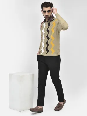 Beige Printed V-Neck Sweaters