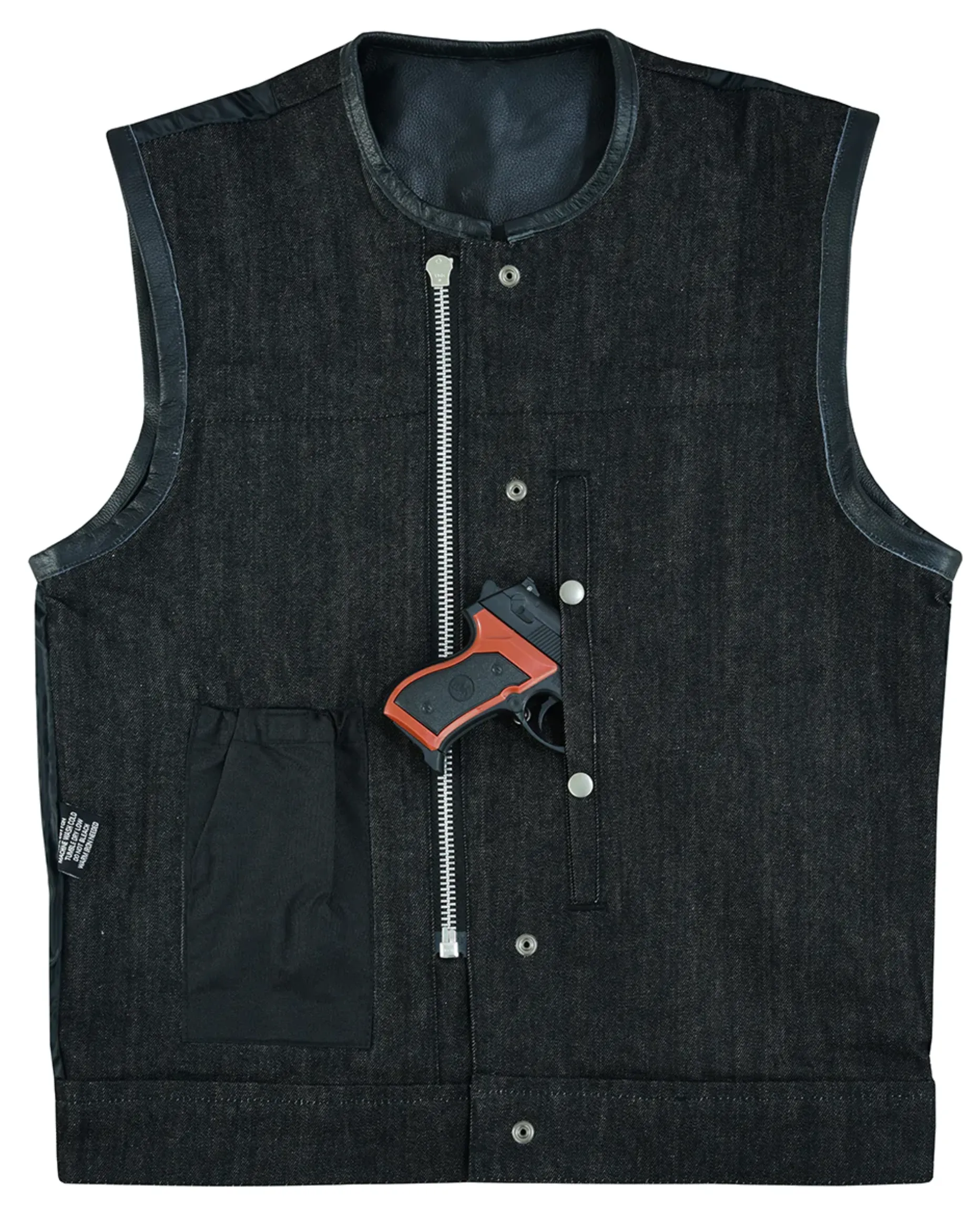 'Big Bloke' 6XL Denim & Leather (chest trim) Trim Outlaw Club Style Waistcoat / Cut by Vance Leathers USA