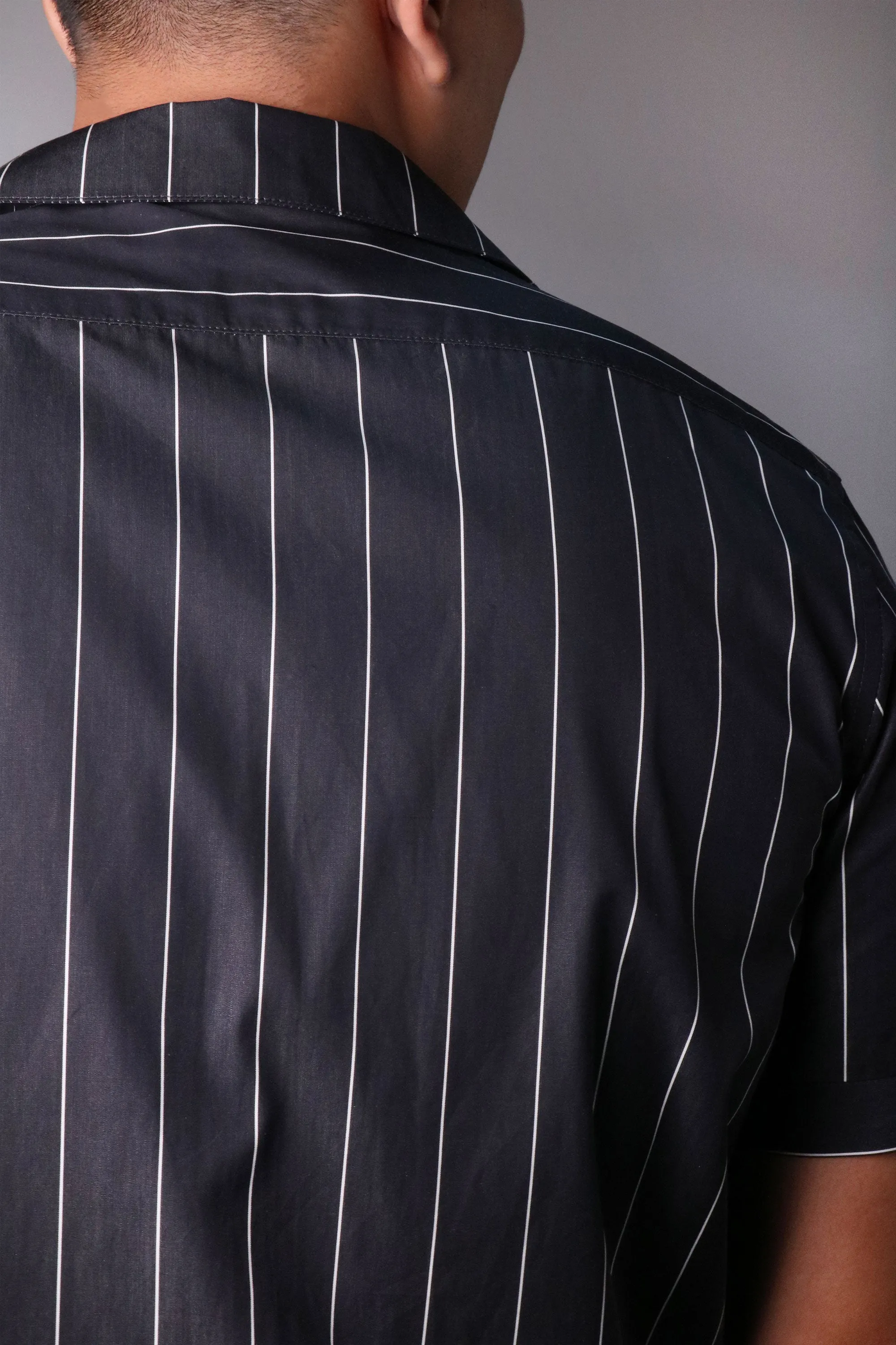 Black Pinstripe Men's Short Sleeve Shirt