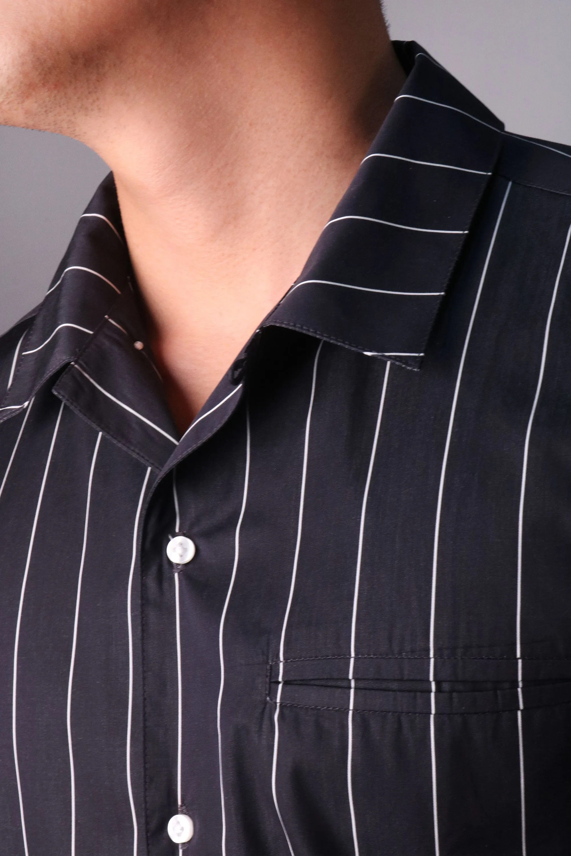 Black Pinstripe Men's Short Sleeve Shirt