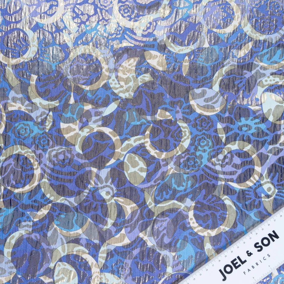 Blue Metallic Silk Jacquard Cloqué