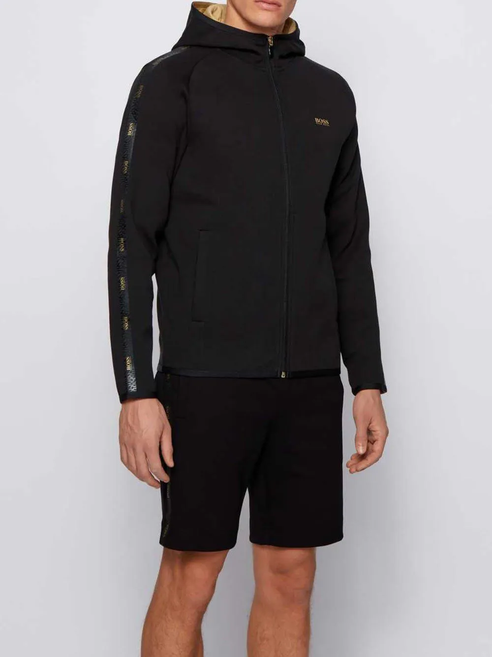 BOSS Interlock fabric hooded sweatshirt Black