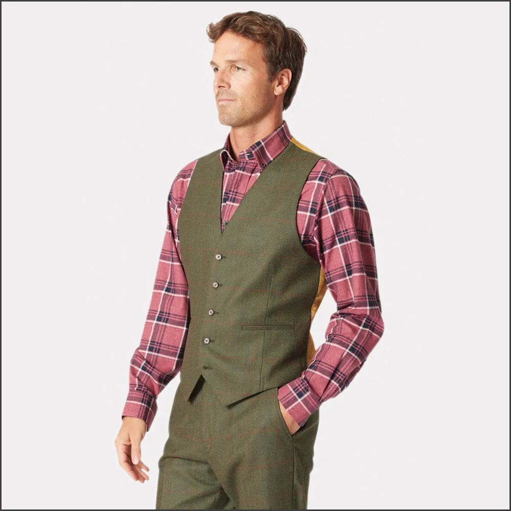 Brook Taverner Dalton Olive Check Wool Waistcoat@