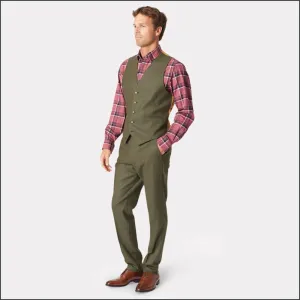 Brook Taverner Dalton Olive Check Wool Waistcoat@