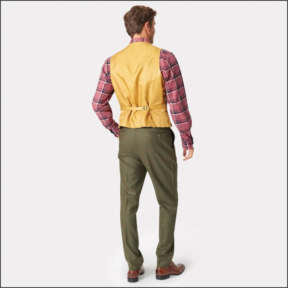 Brook Taverner Dalton Olive Check Wool Waistcoat@