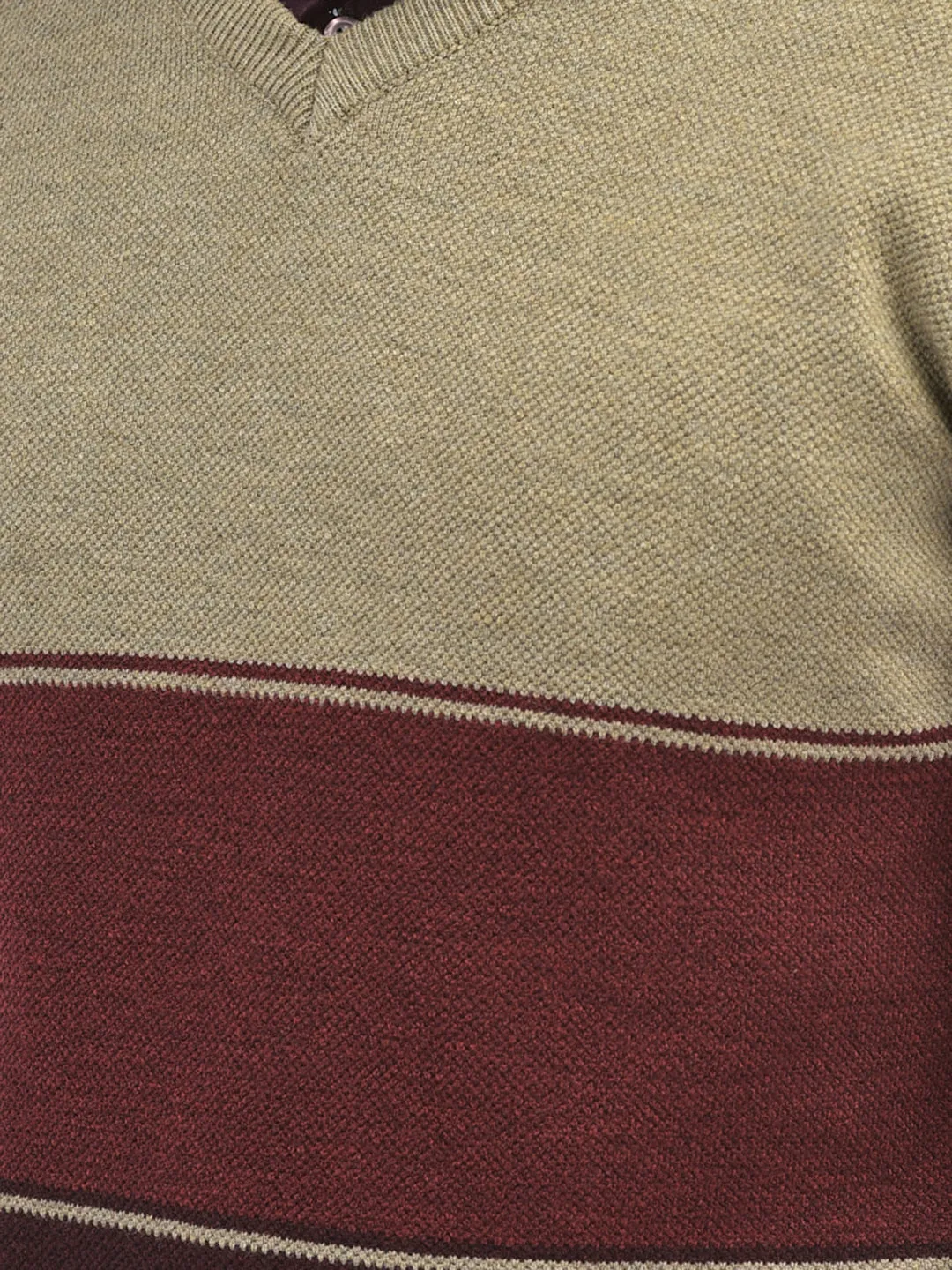 Brown Colourblocked V-Neck Sweaters