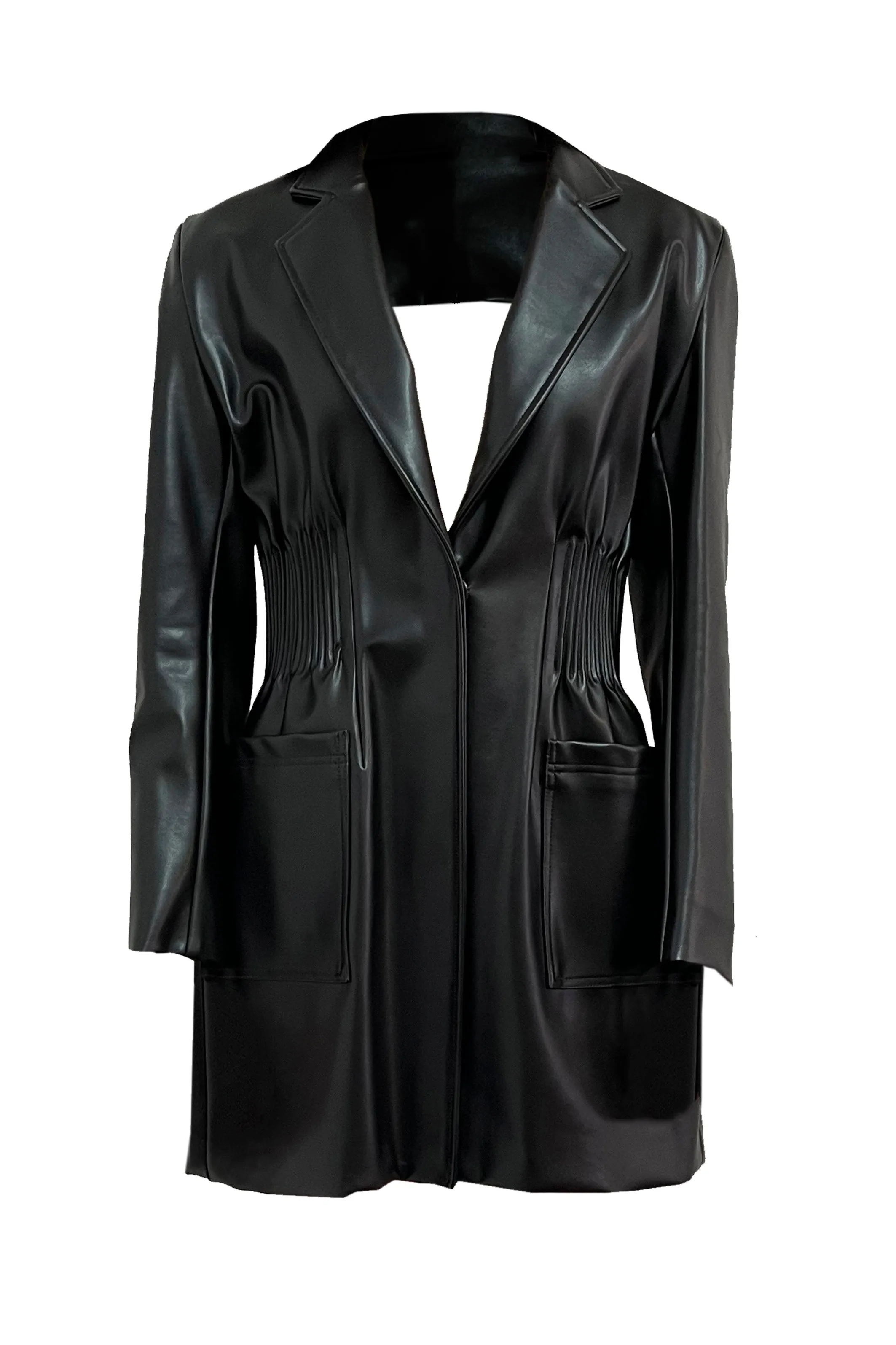 Cactus leather Back-open with elastic waist detail jacket Dress