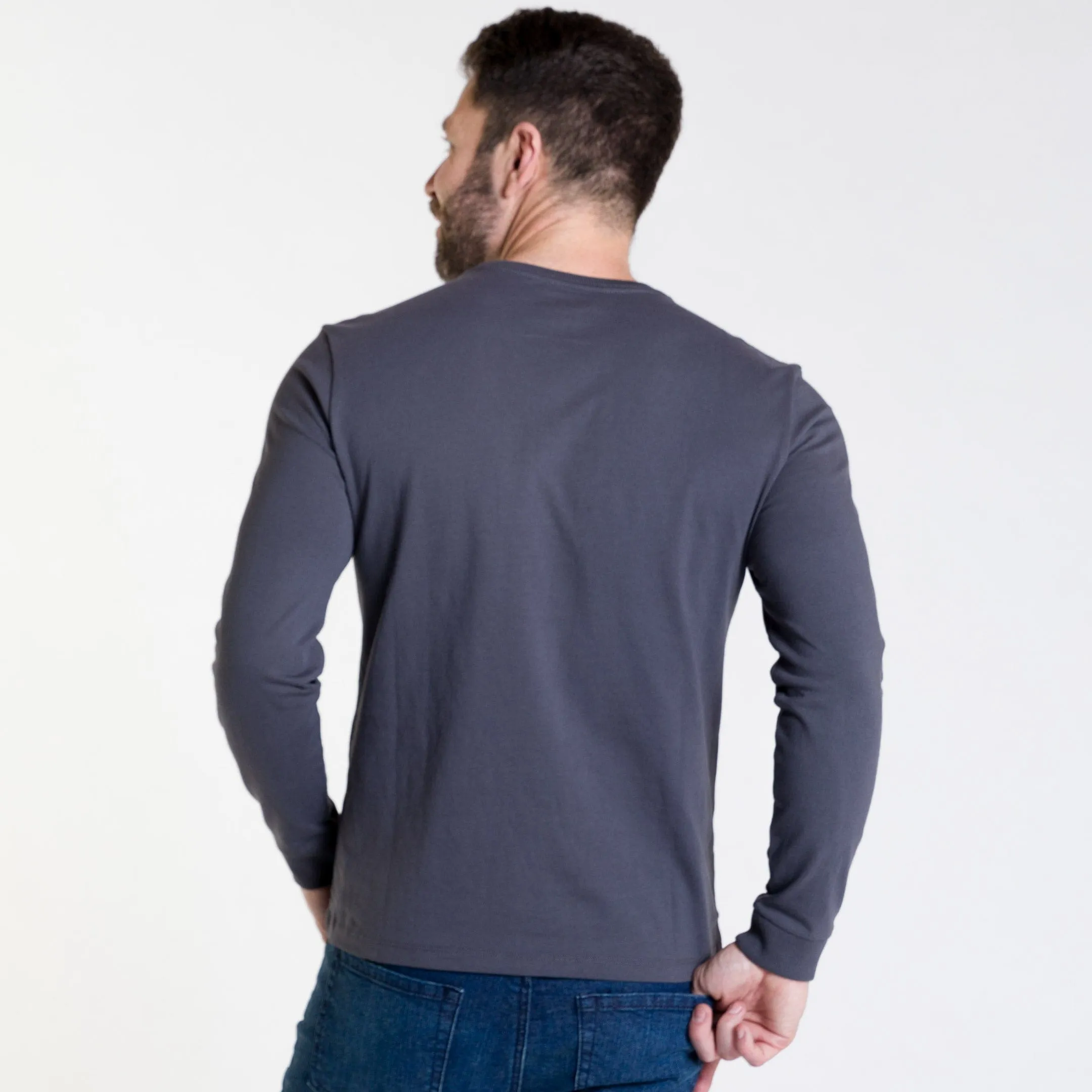 Charcoal Long Sleeve Pima Cotton Crew Neck Tee