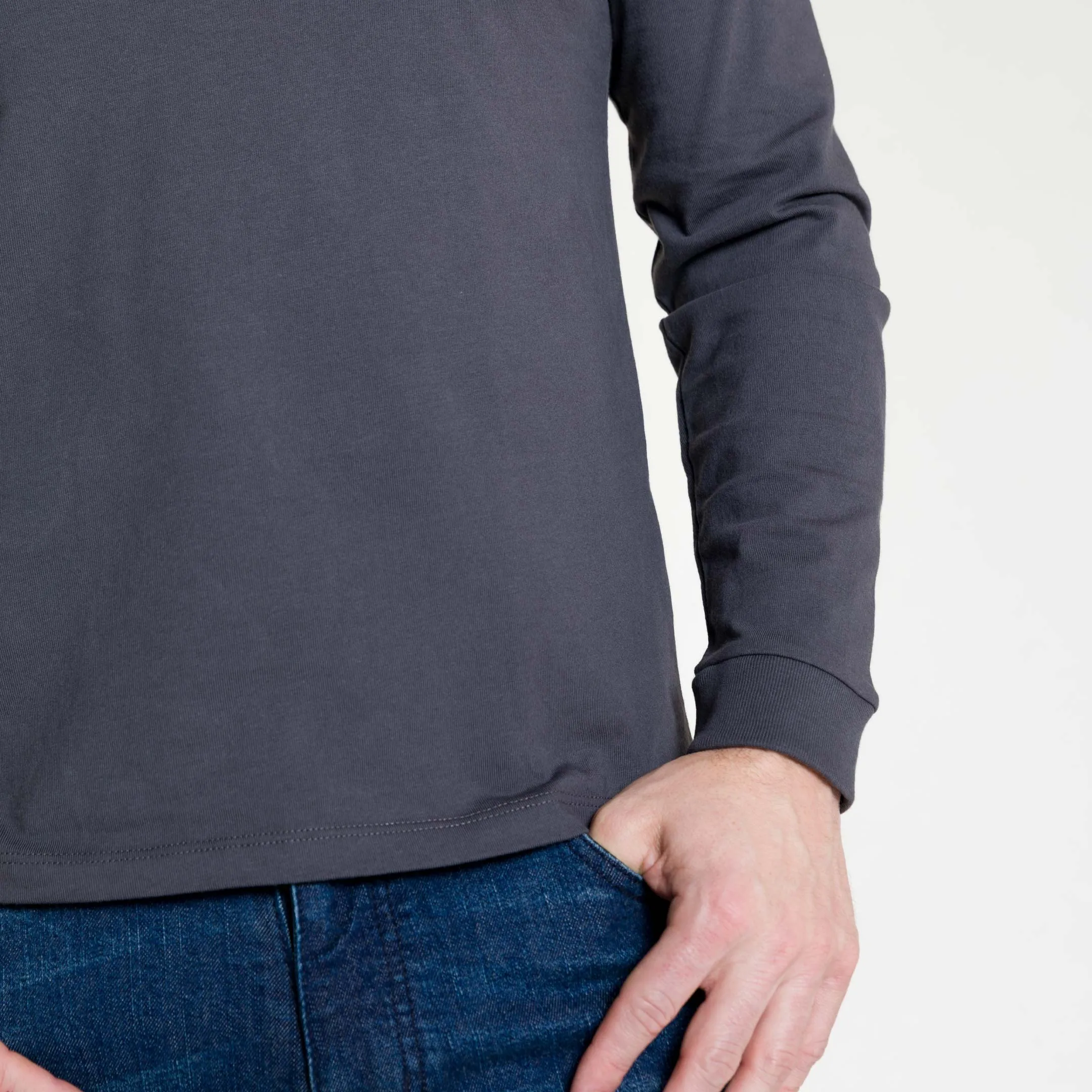 Charcoal Long Sleeve Pima Cotton Crew Neck Tee