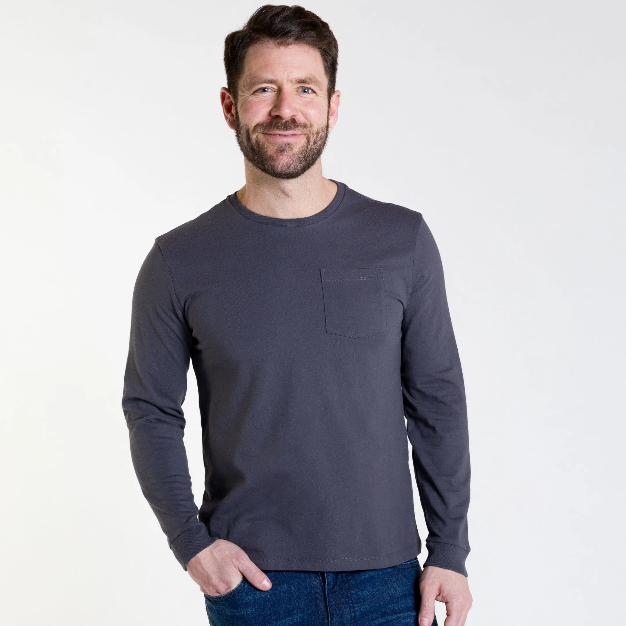 Charcoal Long Sleeve Pima Cotton Crew Neck Tee