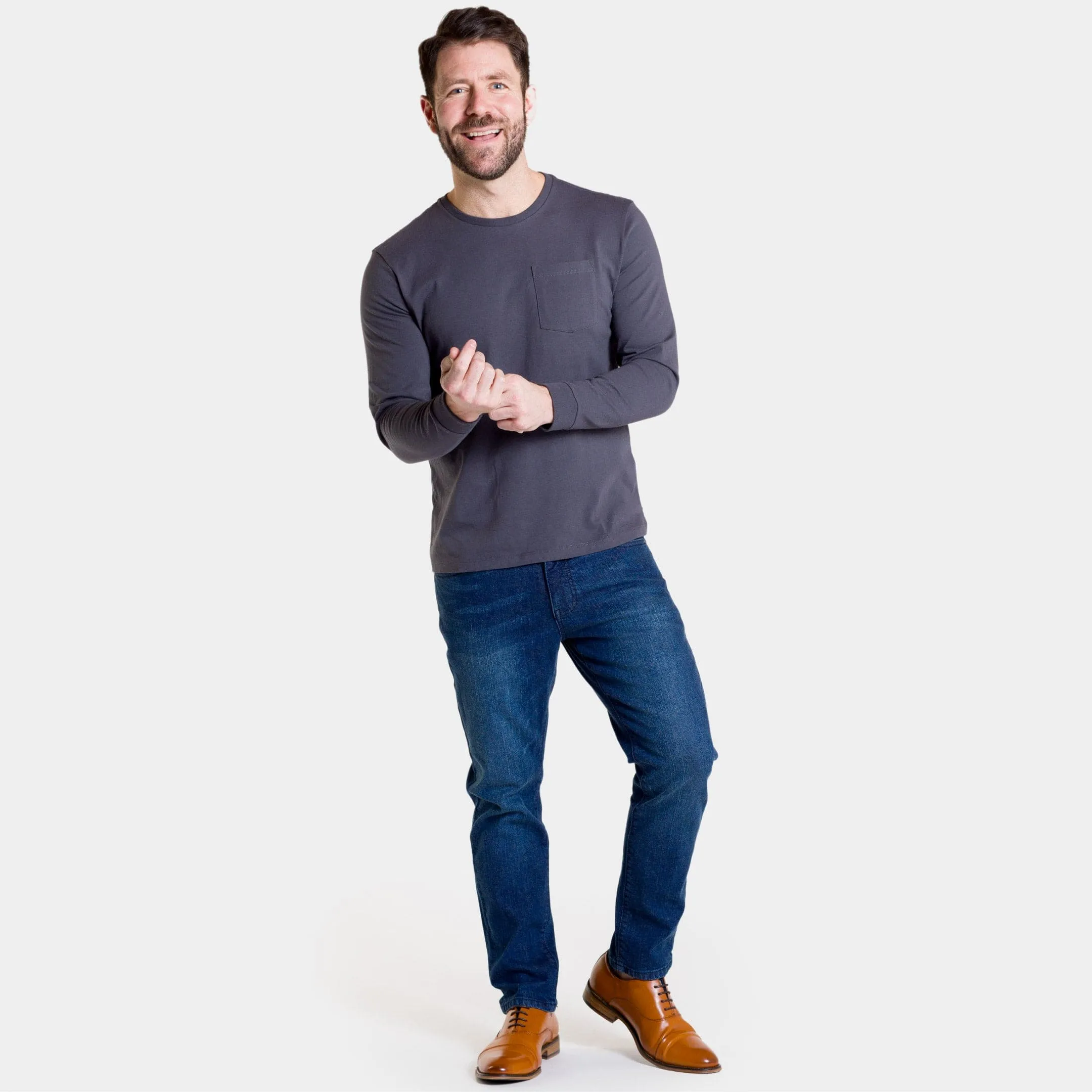 Charcoal Long Sleeve Pima Cotton Crew Neck Tee