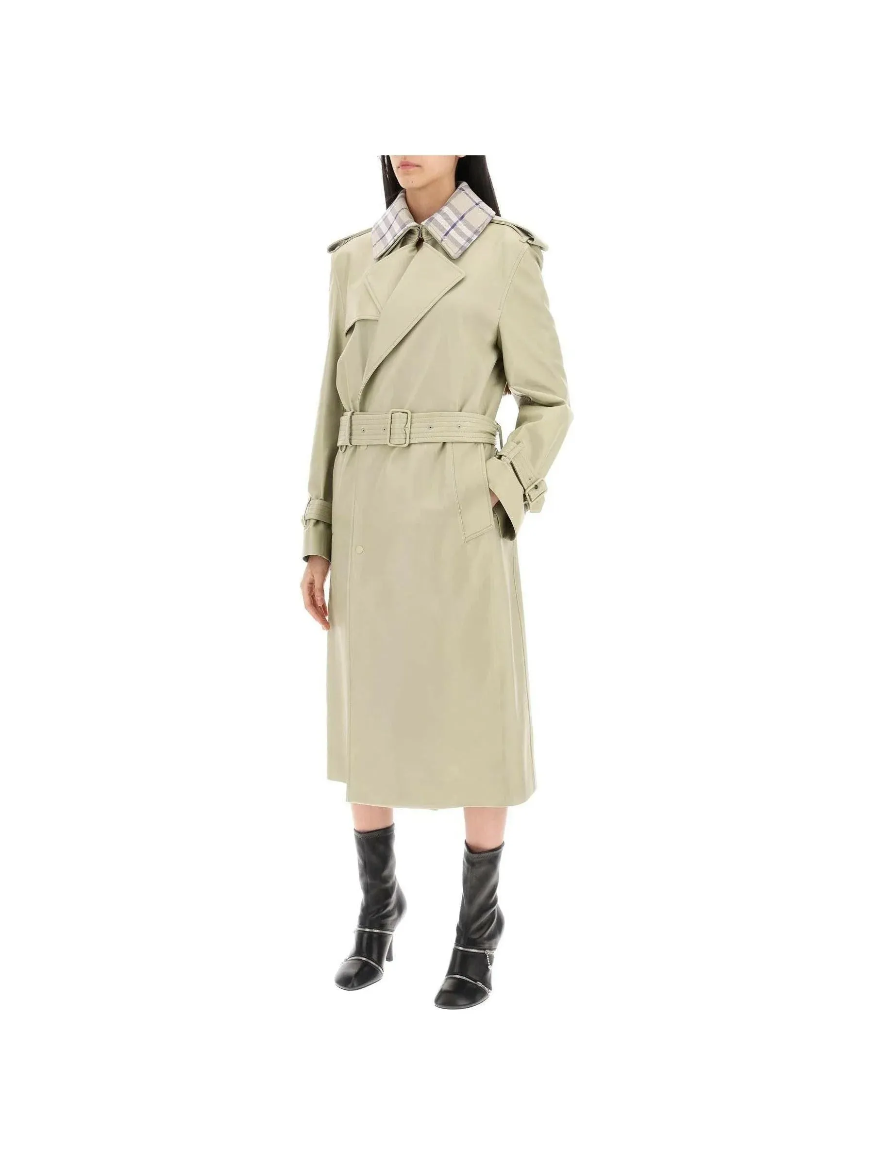 Checkered Leather Trench Coat