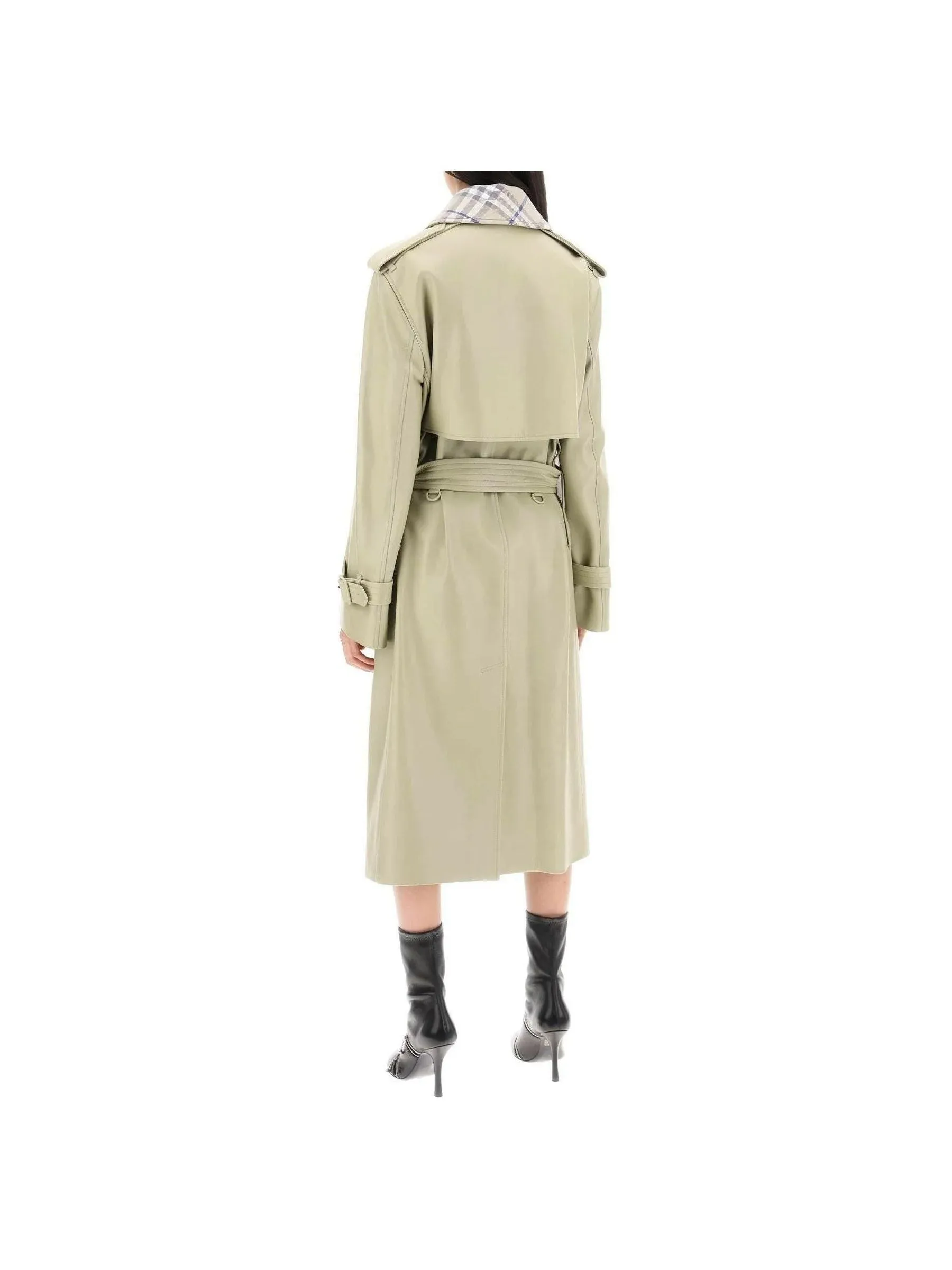 Checkered Leather Trench Coat