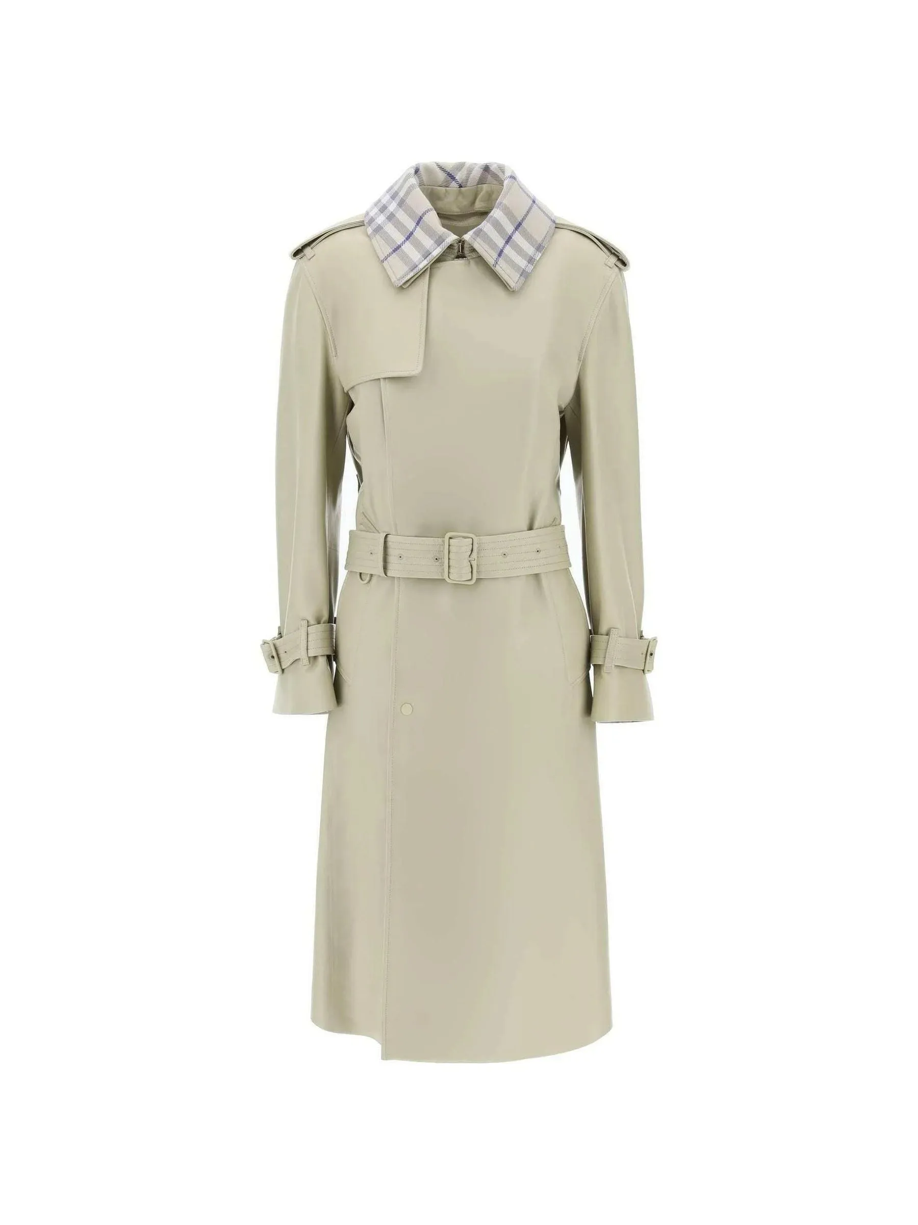 Checkered Leather Trench Coat