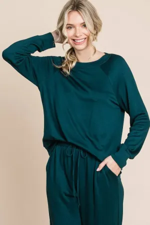 Chic Lounge Set with Raglan Top & Drawstring Pants