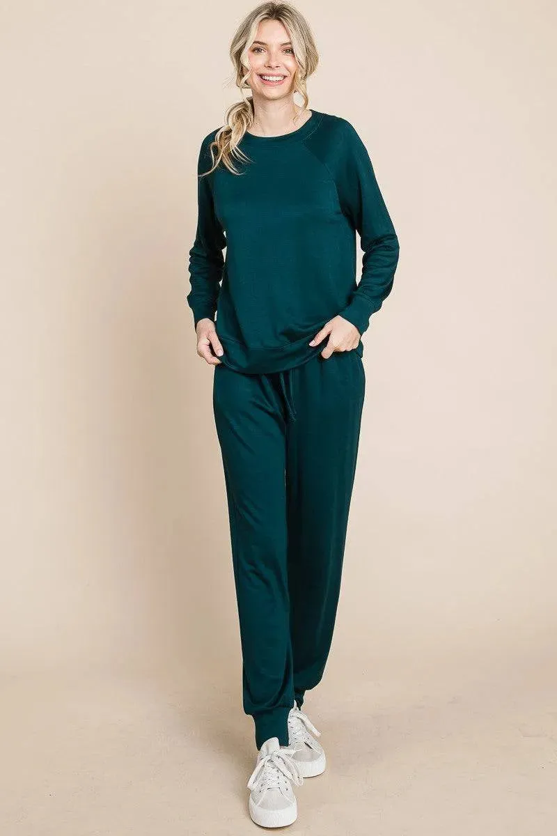 Chic Lounge Set with Raglan Top & Drawstring Pants