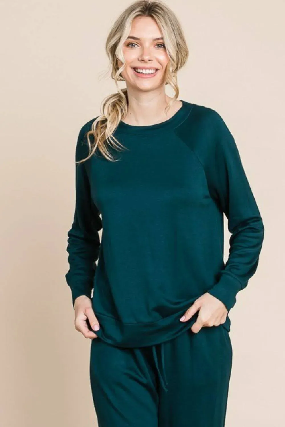 Chic Lounge Set with Raglan Top & Drawstring Pants
