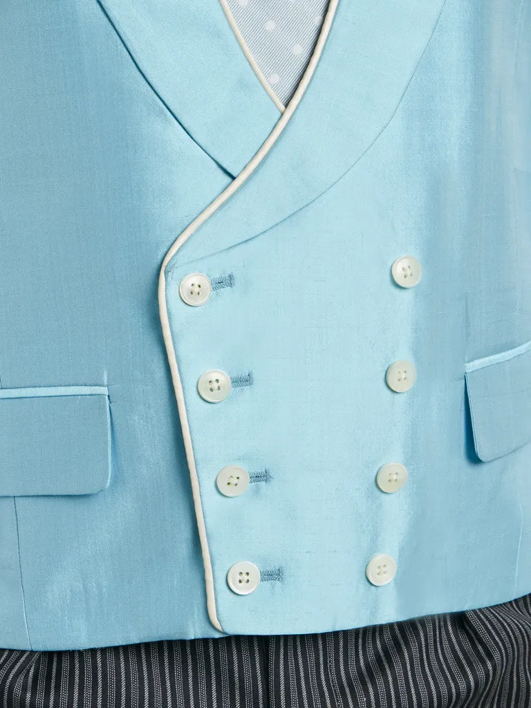 Double Breasted Silk Vest With Piping - Blue