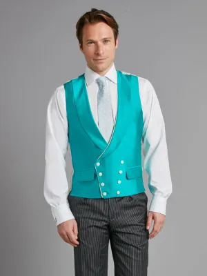Double Breasted Silk Waistcoat With Piping - Jade Green