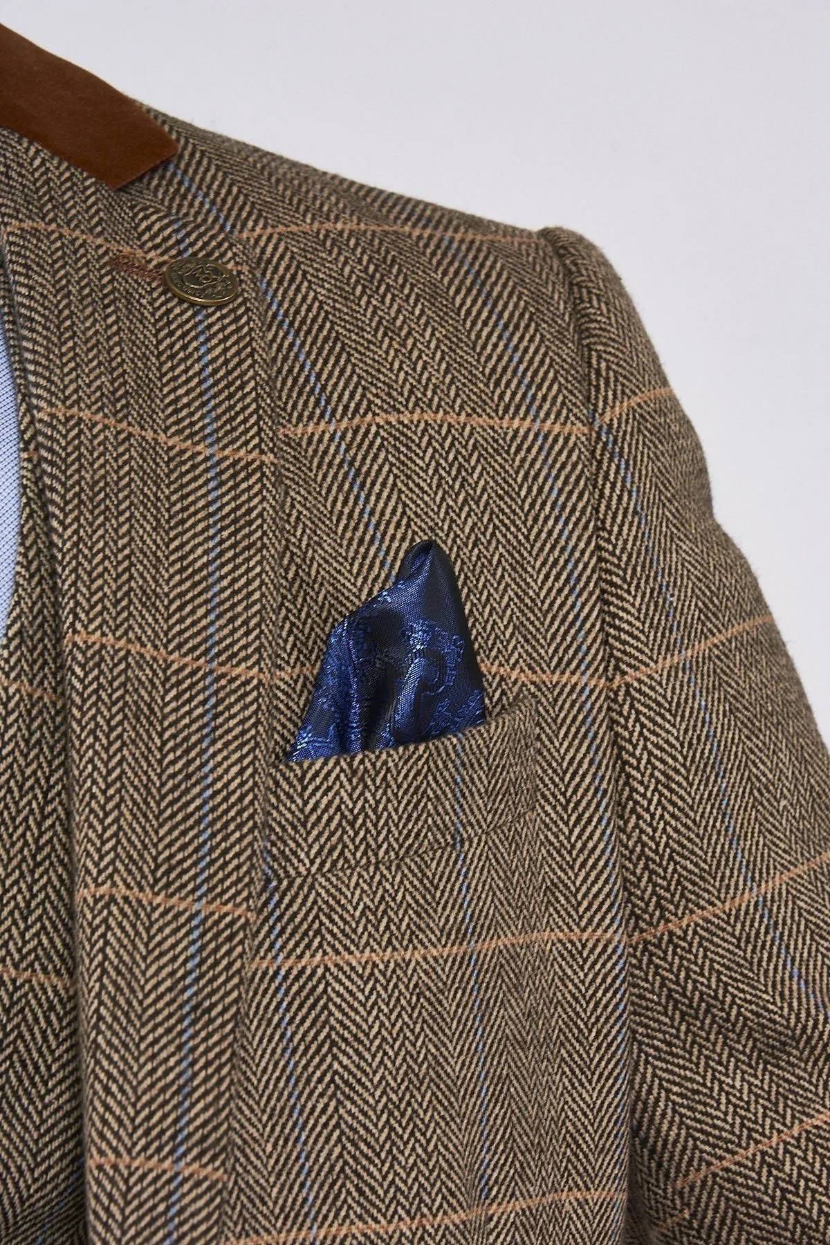 DX7 Brown Tweed Jacket and Double Breasted Waistcoat Set  | Check Suit | Wedding Wear | Office Wear