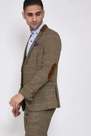 DX7 Brown Tweed Jacket and Double Breasted Waistcoat Set  | Check Suit | Wedding Wear | Office Wear