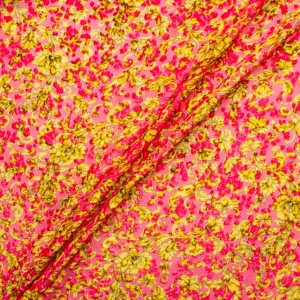 Fuchsia Pink & Yellow Floral Devoré Velvet