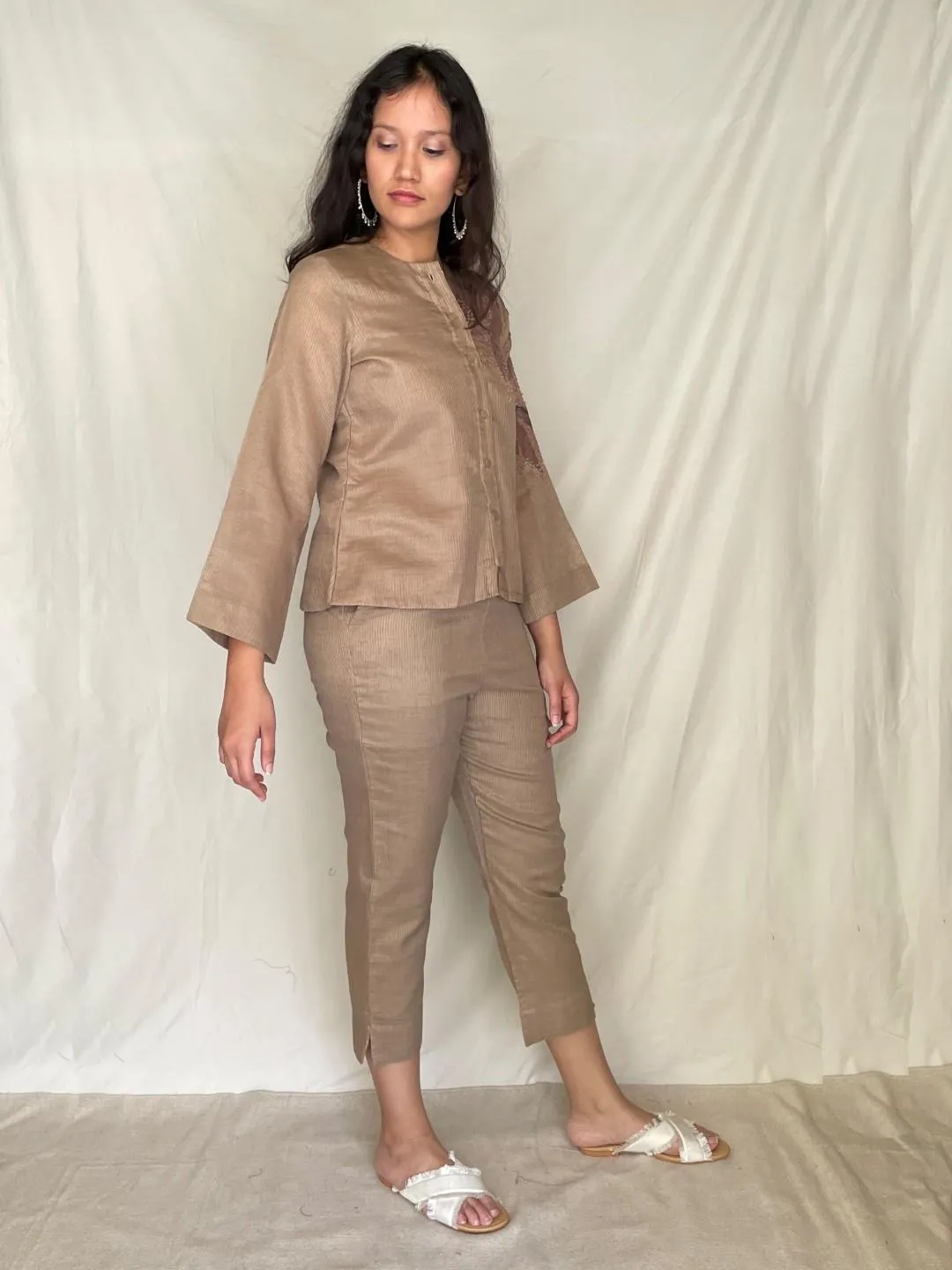Handcrafted Cotton Round Neck Shirt With Pants - Alyona